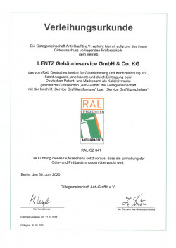 Verleihungsurkunde Anti-Graffiti e. V.
